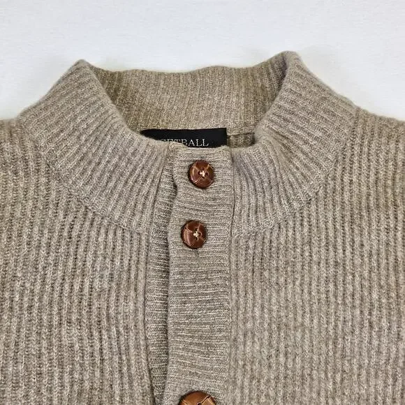 VTG Italian Wool Cardigan Sweater Mens XL ITL 54 Quiet Luxury Brown Leather Knit